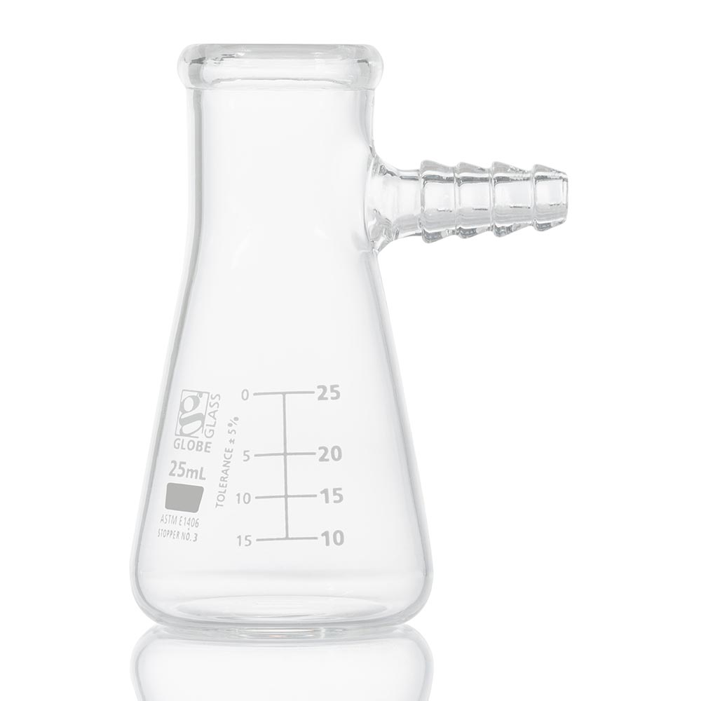 Globe Scientific Flask, Filter, Globe Glass, 25mL, Dual Graduations, ASTM E1406, 6/Box Filter flask;25ml filter flask;glass filter flask